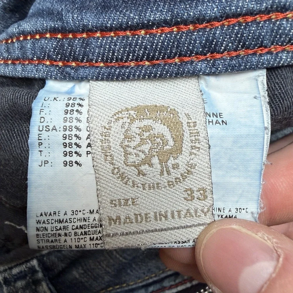 Diesel Paddom Jeans Men 33x32 Blue Straight Leg Stretch Made in Italy Fade 0R80Z
